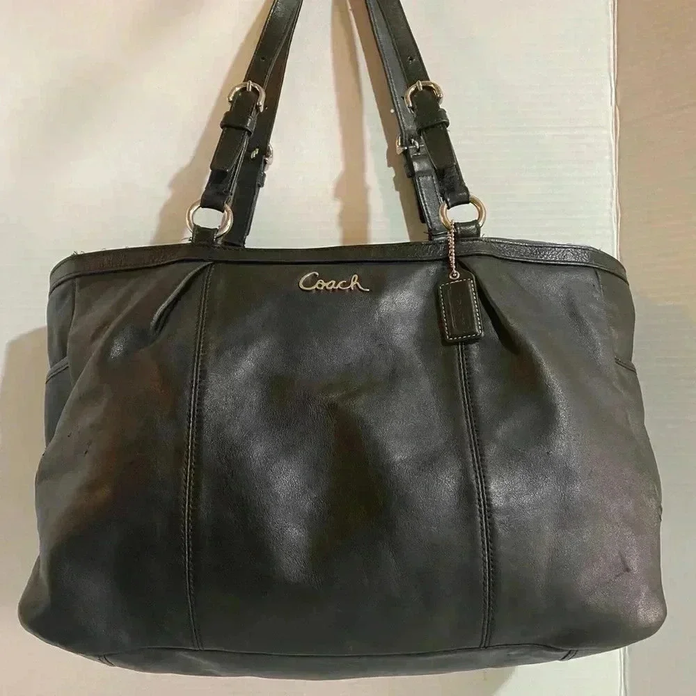 Coach black leather satchel handbag